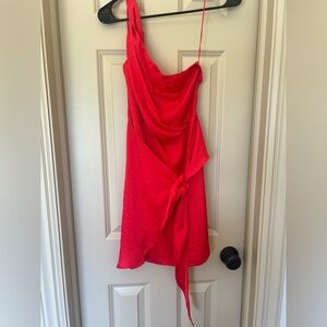 Sincerely Jules Bold Silky One Shoulder Coral Red Dress XS Worn Once